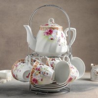 Набор чайный Доляна «Садовый дворик», на 6 персон, 13 предметов: 6 чайных пар 200 мл, чайник 1 л