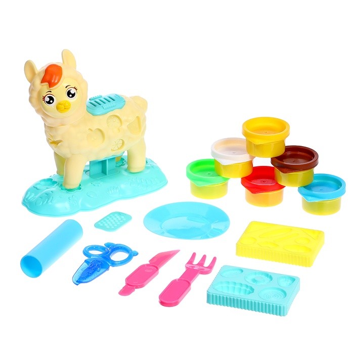 Набор для игры с мягким пластилином «Милая Лама», 6 баночек с массой для лепки, 2 формы