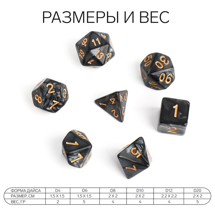 Кубики - дайсы для ДнД «Перламутр», набор 7 шт.