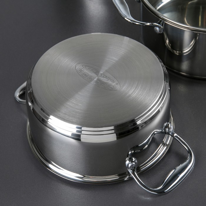 Набор кастрюль «Ника», 3 предмета: 1,6 л, 2,2 л, 3,2 л, капсульное дно, стеклянные крышки