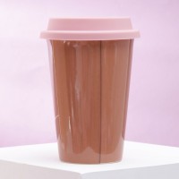 Стакан керамический с силиконовой крышкой «Твой стиль», 300 мл, цвет коричневый