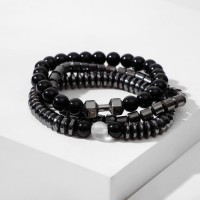 Браслеты унисекс «Гематит», 3 шт, гантели, d=7 см, чёрные