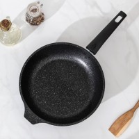 Сковорода, d=26 см, съёмная ручка, стеклянная крышка, антипригарное покрытие, цвет тёмный мрамор