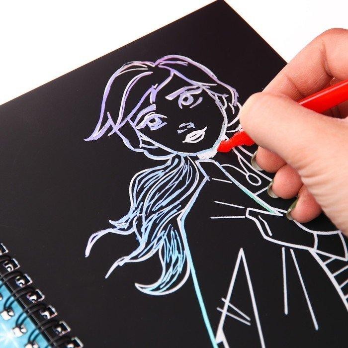 Гравюры для девочек «Холодное сердце», набор для творчества с заданиями, голографический фон, 5 гравюр