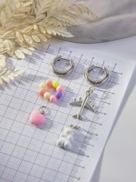 Серьги со съёмным элементом «Трансформер» мишка и сердце, цветные в серебре