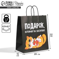 Пакет подарочный крафтовый, упаковка, «Киса», 28×32×15 см
