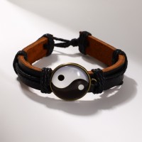 Браслет кожа «Новый день» инь-ян, чёрно-коричневый, 6 см