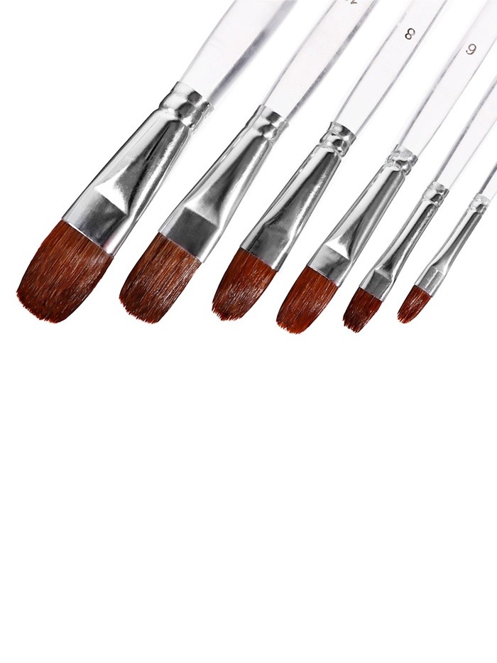 Набор кистей пони-синтетика, плоские, 6 штук, с прозрачными ручками (№2.4,6.8,10.12)