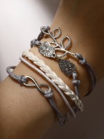 Браслет кожа «Магия знаков» совушки, 5 нитей, бело-серый, L=20 см