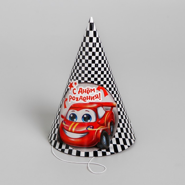 Бумажный колпак «С днём рождения», тачка