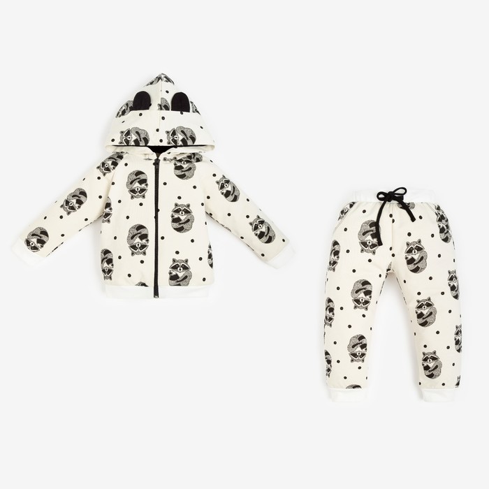 Костюм детский (толстовка, брюки) «Крошка Я. Еноты», белый, рост 62-68 см