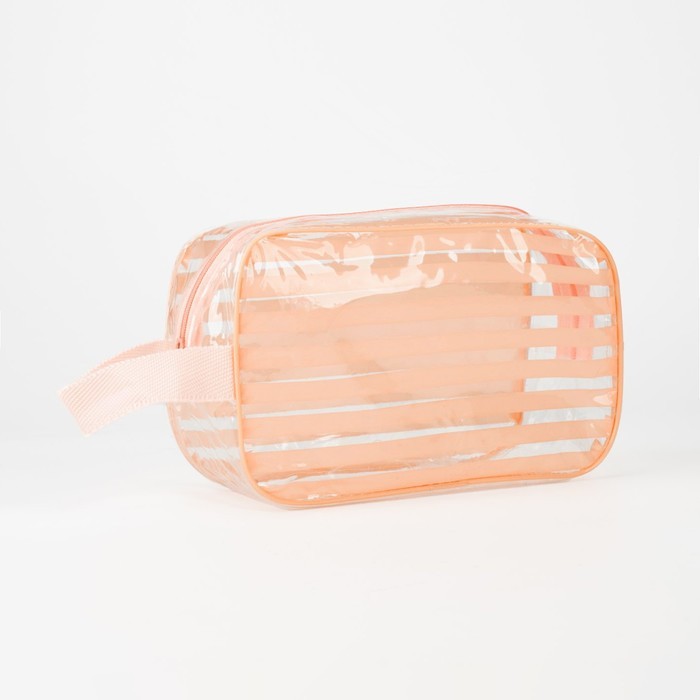 Косметичка на молнии для бассейна, с ручкой, с принтом «Горизонтальные полосы», прозрачная/розовая