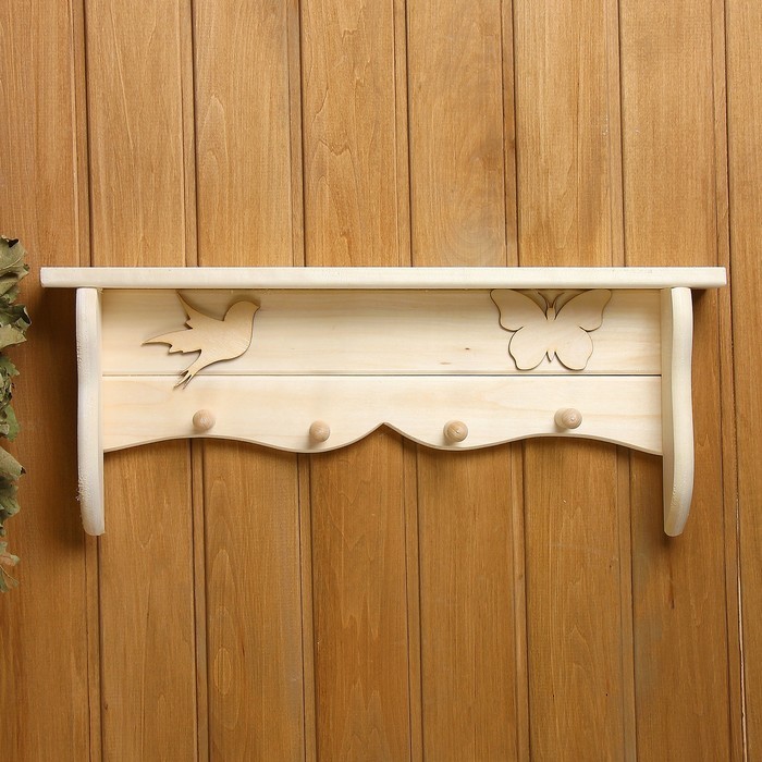 Полка - вешалка для бани и сауны «Уют», 55×22×8 см, деревянная, настенная, 4 крючка, «Добропаровъ»