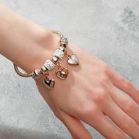 Браслет «Марджери» на нити, сердце, белый в золоте, L=18.5 см