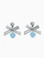 Серьги-клипсы детские «Выбражулька» сердце с бантом и кругом кристалл, голубо-серебристые