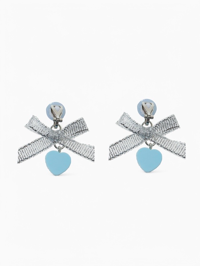 Серьги-клипсы детские «Выбражулька» сердце с бантом и кругом кристалл, голубо-серебристые