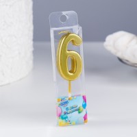 Свеча в торт на шпажке «Цифра 6», золотая, 4.5×2.5 см