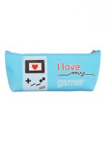 Пенал школьный на молнии  Игра, с подвеской   Голубой