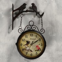 Часы настенные двусторонние, на подвесе "Две птички", плавный ход, d=17 см, 24 х 40 см