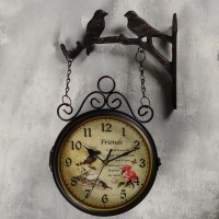 Часы настенные двусторонние, на подвесе "Две птички", плавный ход, d=17 см, 24 х 40 см