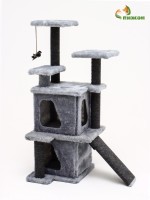 Домик для кошек с когтеточкой, 33×40×103 см, квадратный, ковролин, серый