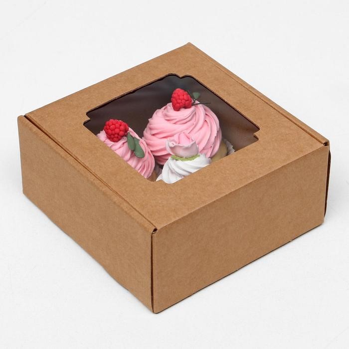 Коробка самосборная, с окном, крафт, 19×18×9 см