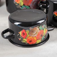 Набор кастрюль «Жостово», 3 предмета: 1,5 л, 2,9 л, 4,5 л, индукция, цвет чёрный