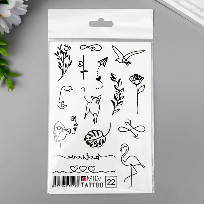 Татуировка на тело "Тонкие линии" 10х15 см