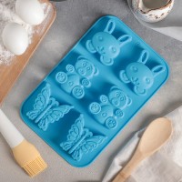 Форма для выпечки Доляна «Заяц, мишка, бабочка», 26×17 см, 6 ячеек, цвет МИКС